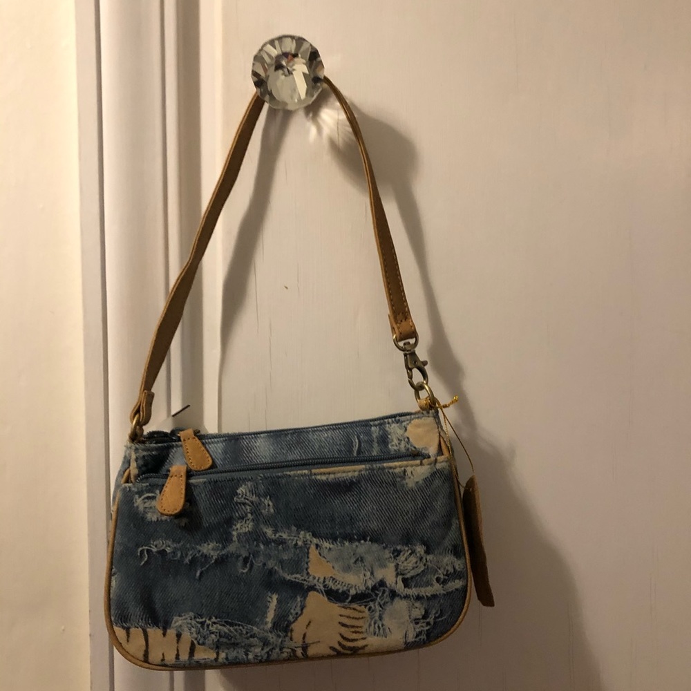 Mini denim safari print handbag